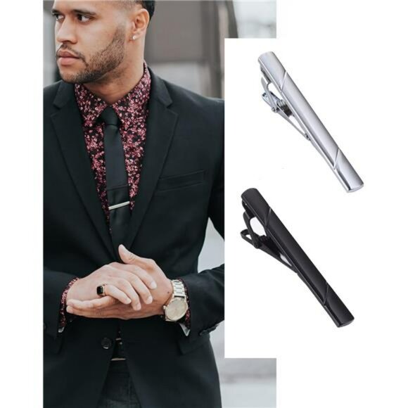 Mens Tie Clip Set 12 Pack Silver Gold Black Blue Necktie Bar for Suit Tie - Picture 5 of 8